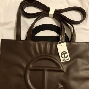 Telfar medium chocolate Vegan leather shopping bag